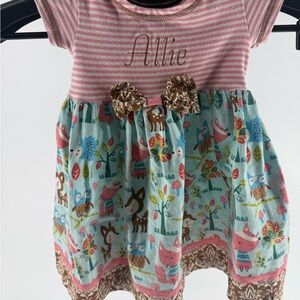 Bonnie Baby Forest Friends Summer Dress Custom Embroidered ALLIE Size 18 Months